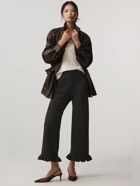 Maeve Pants - Maeve NWT The Colette Crop Tweed Ruffle-Hem Pants Sz 32